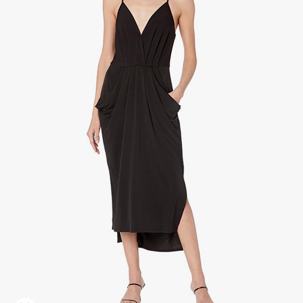Black Spaghetti-Strap V-Neck Midi Dress